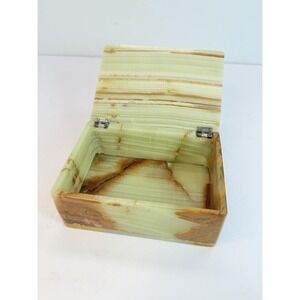 Green Brown Onyx Jewelry Trinket Box Hinged Lid Stone Vintage Home‎ Decor
